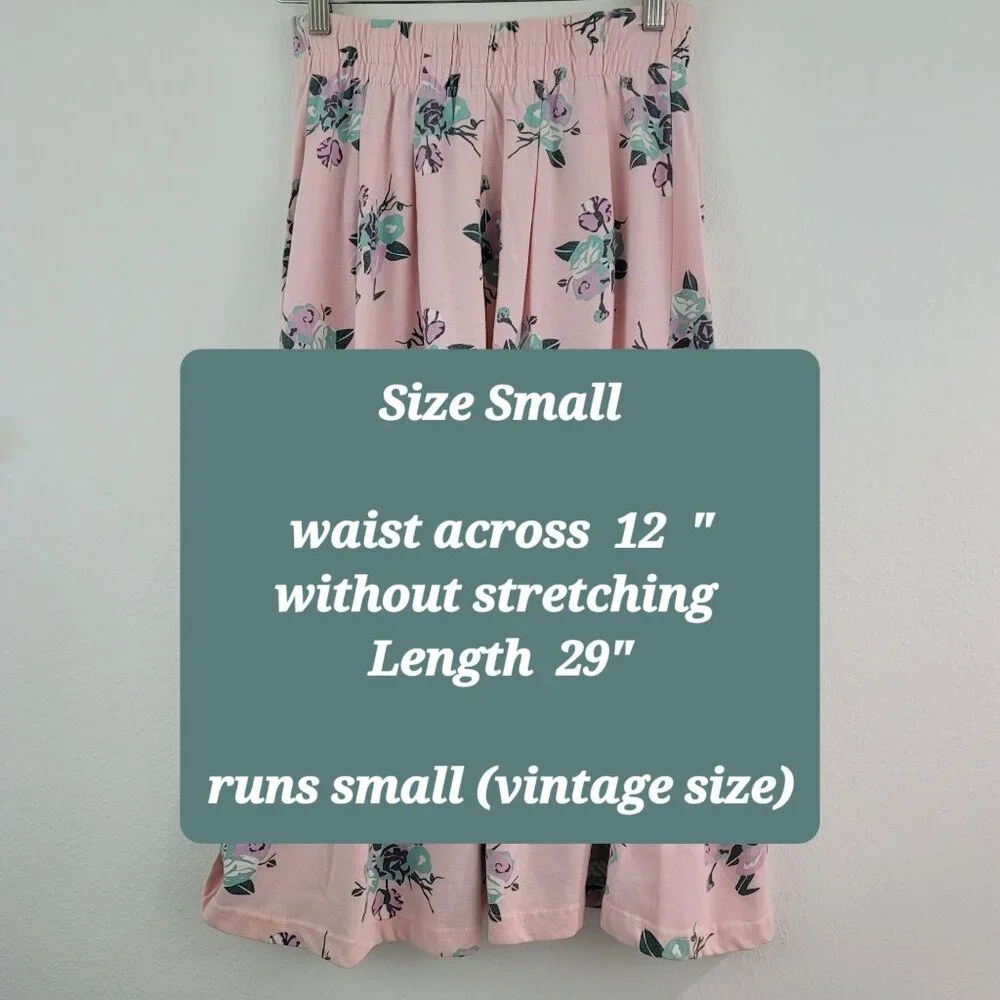 Vintage Gina Peters Midi Skirt Sz S Pink Floral Elastic Waist Casual Summer USA - Picture 4 of 9